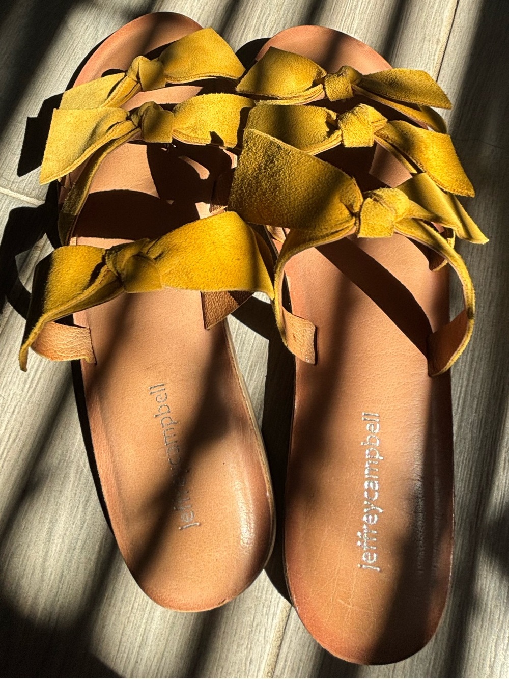 Jeffrey Campbell Women’s Yellow Suede Knot-Detail Slide Sandals